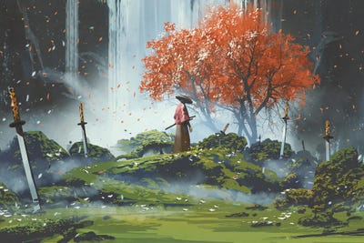 Garden Of The Katana Swords Canvas Wall Art by grandfailure iCanvas