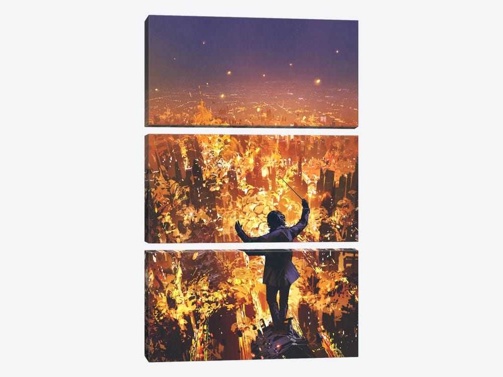 Whatching The World Burn by grandfailure 3-piece Canvas Wall Art