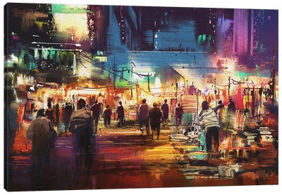 Shopping Street City Canvas Art Print - grandfailure