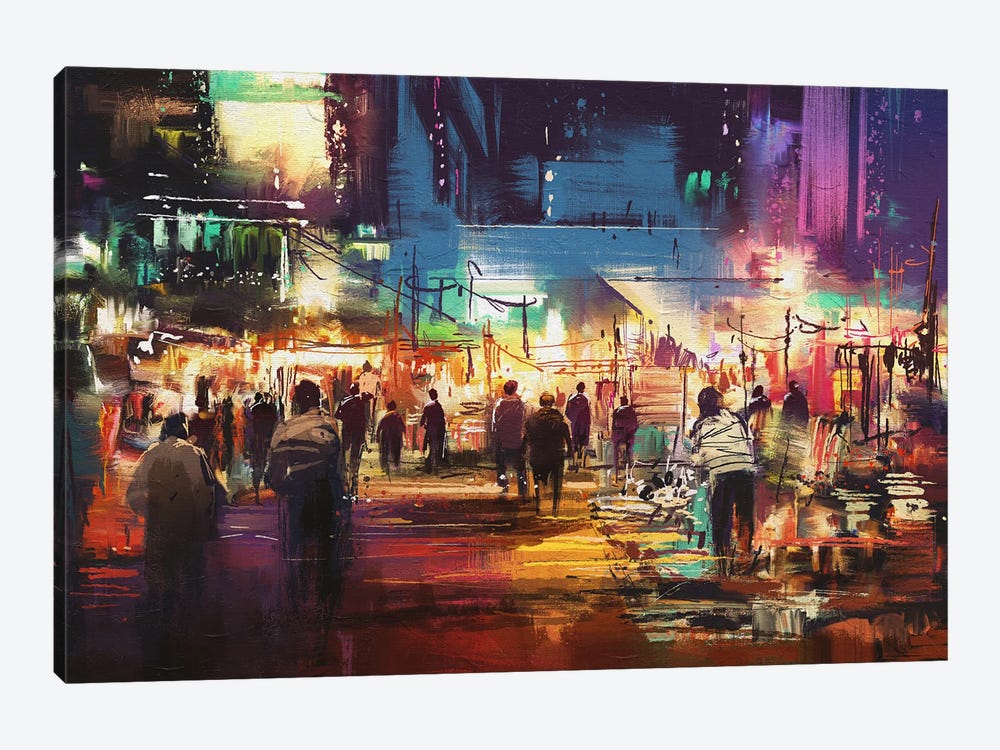 Shopping Street City by grandfailure 1-piece Canvas Art Print