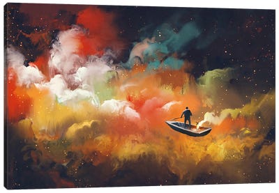 Journey In The Outer Space Canvas Art Print - Rowboat Art