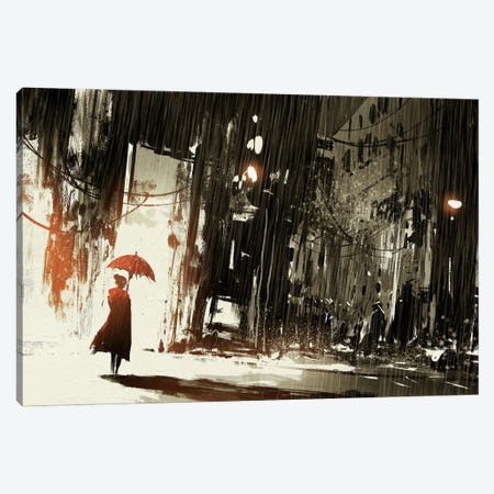 Lonely Woman With Umbrella Canvas Print #GFL51} by grandfailure Canvas Art