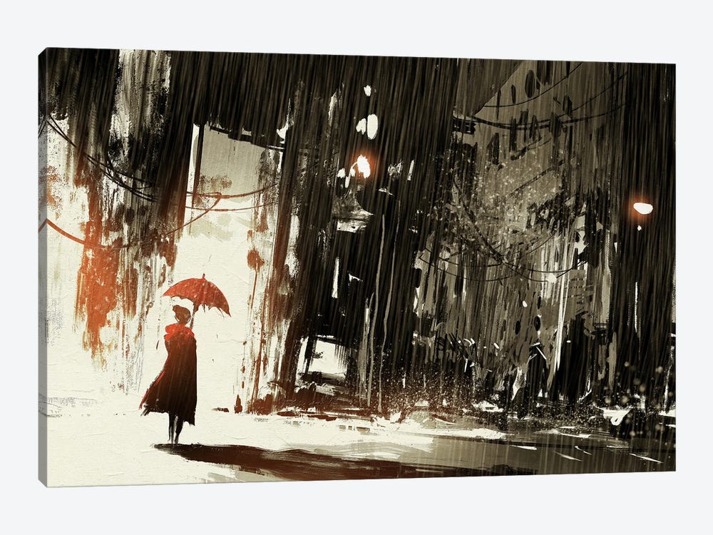 Lonely Woman With Umbrella by grandfailure 1-piece Art Print