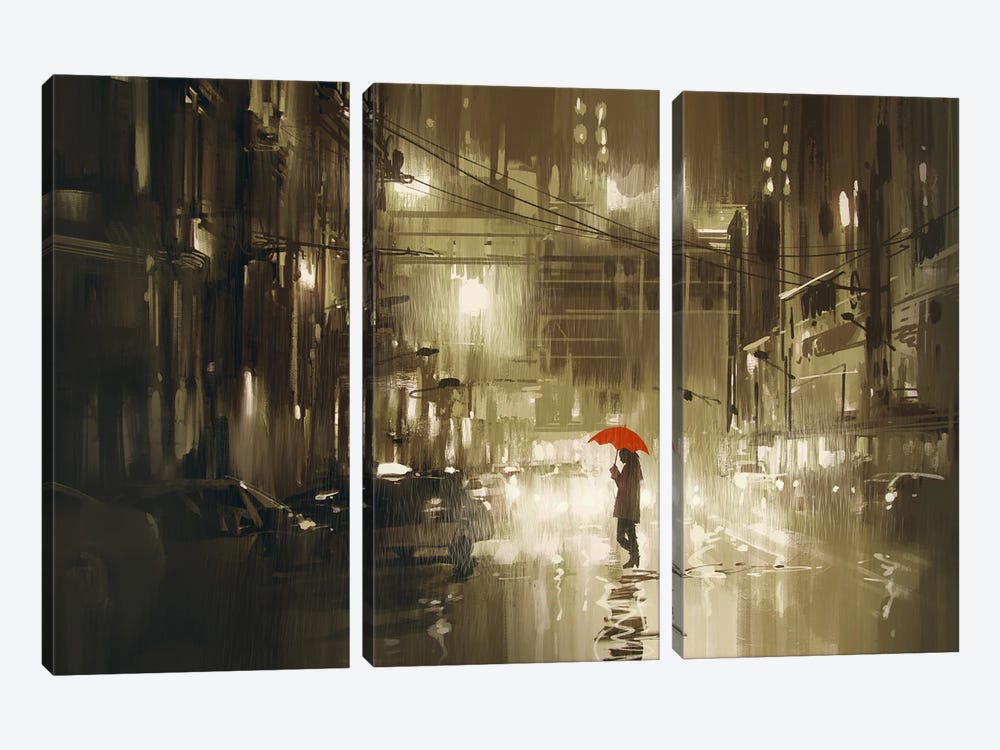 Woman With Umbrella by grandfailure 3-piece Canvas Art