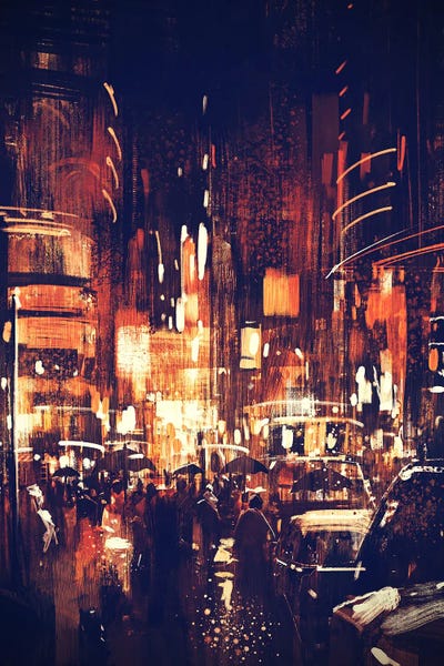 City Street At Night by grandfailure metal wall art