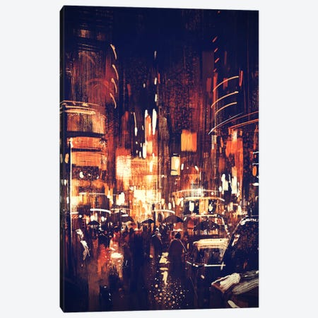 City Street At Night Canvas Print #GFL56} by grandfailure Art Print