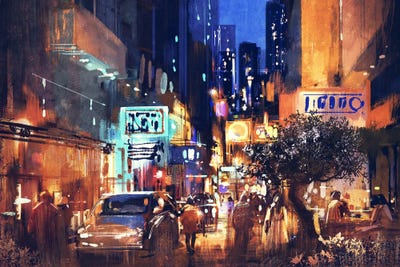 Colorful Street At Night by grandfailure canvas print