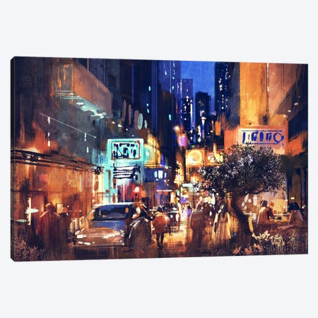 Colorful Street At Night Canvas Print #GFL58} by grandfailure Canvas Wall Art