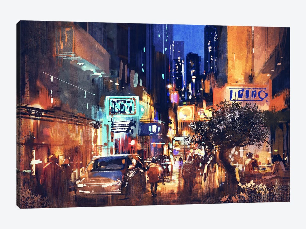Colorful Street At Night by grandfailure 1-piece Canvas Art