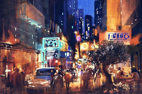 grandfailure: Colorful Street At Night by grandfailure