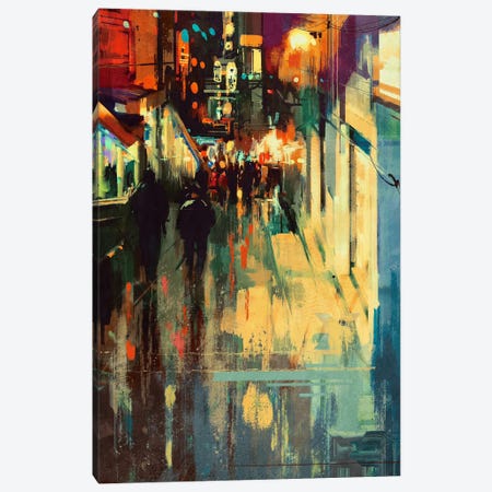Colorful Alley At Night Canvas Print #GFL67} by grandfailure Canvas Artwork