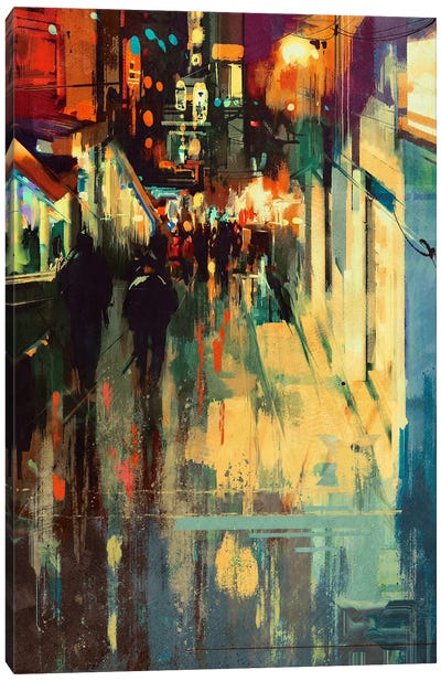 Colorful Alley At Night Canvas Art Print - grandfailure