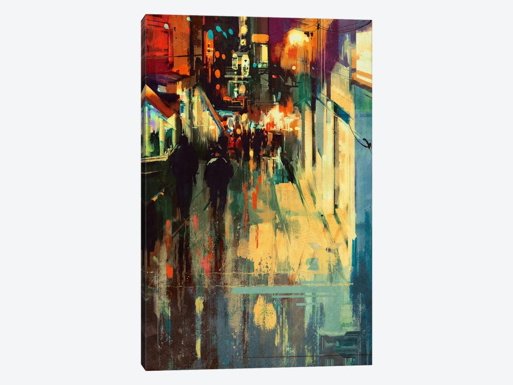 Colorful Alley At Night by grandfailure 1-piece Canvas Wall Art