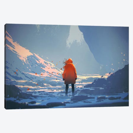 The Orange One In Winter Landscape Canvas Print #GFL71} by grandfailure Canvas Wall Art