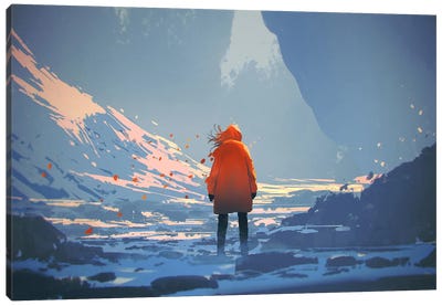 The Orange One In Winter Landscape Canvas Art Print - grandfailure