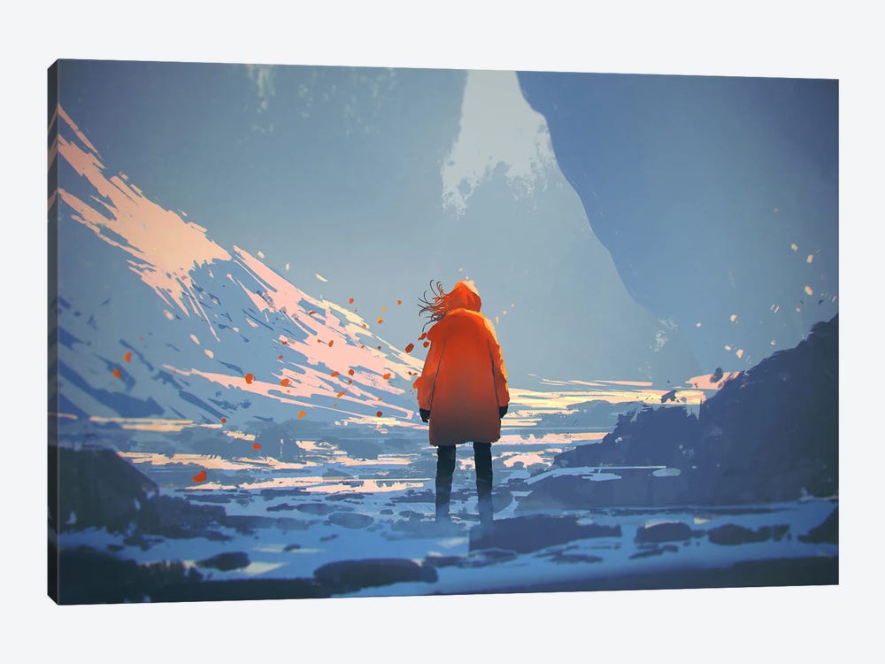 The Orange One In Winter Landscape by grandfailure 1-piece Canvas Art Print