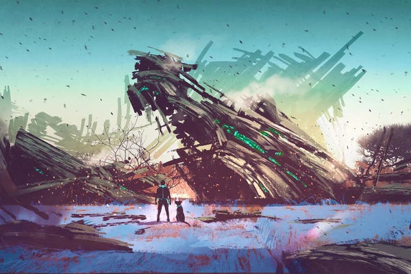 grandfailure: Spaceship Crashed On Blue Field by grandfailure