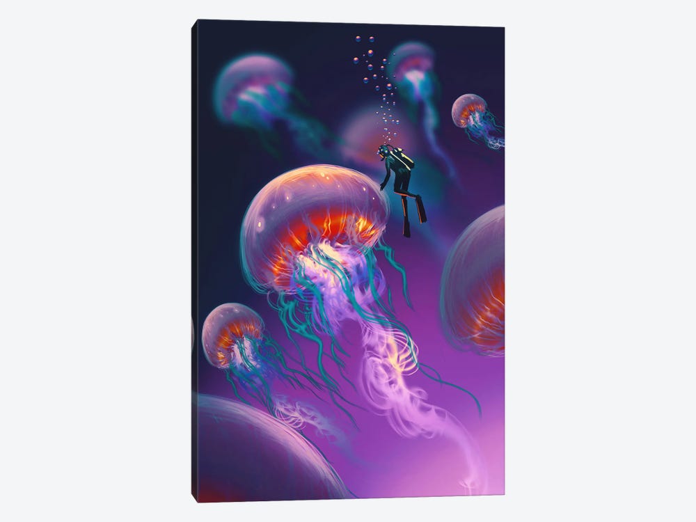 Glowing Jellyfishes by grandfailure 1-piece Art Print
