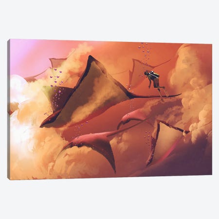 Flying Manta Rays Canvas Print #GFL74} by grandfailure Canvas Art Print