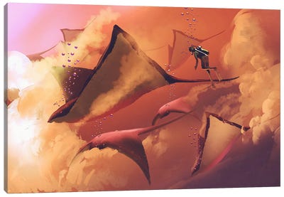 Flying Manta Rays Canvas Art Print - grandfailure