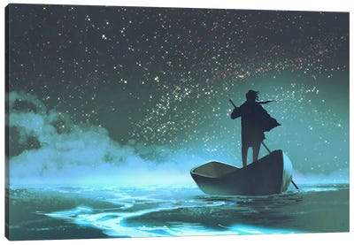 Man Rowing A Boat Canvas Art Print - Going Solo