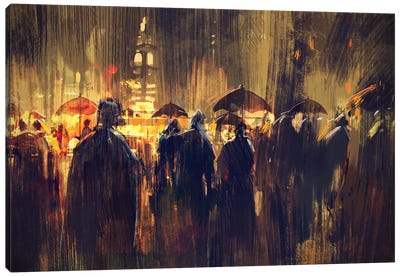 People In The Rainy Street Canvas Art Print - grandfailure