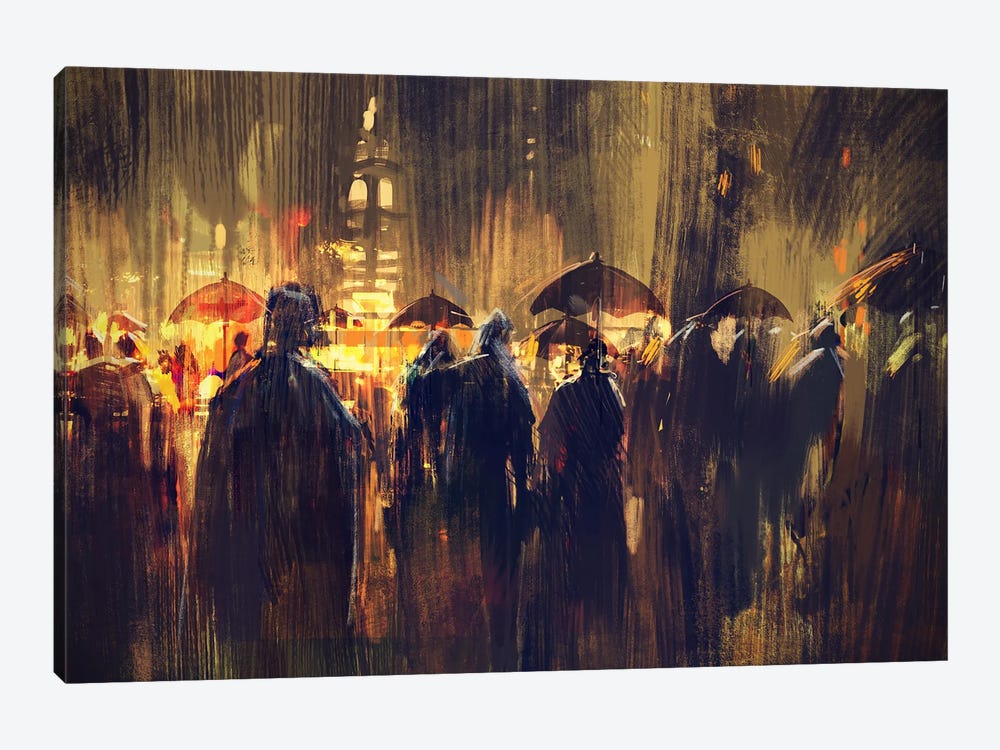 People In The Rainy Street by grandfailure 1-piece Canvas Wall Art