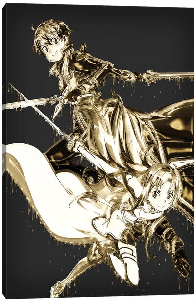 Kirito And Asuna Gold Canvas Art Print - Gab Fernando