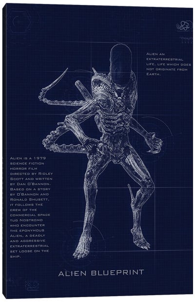 Alien Blueprint Canvas Art Print - Alien Art