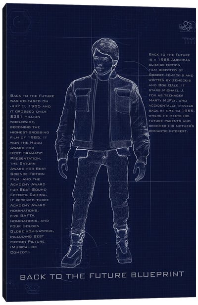 Back To The Future Marty Blueprint Canvas Art Print - Michael J. Fox