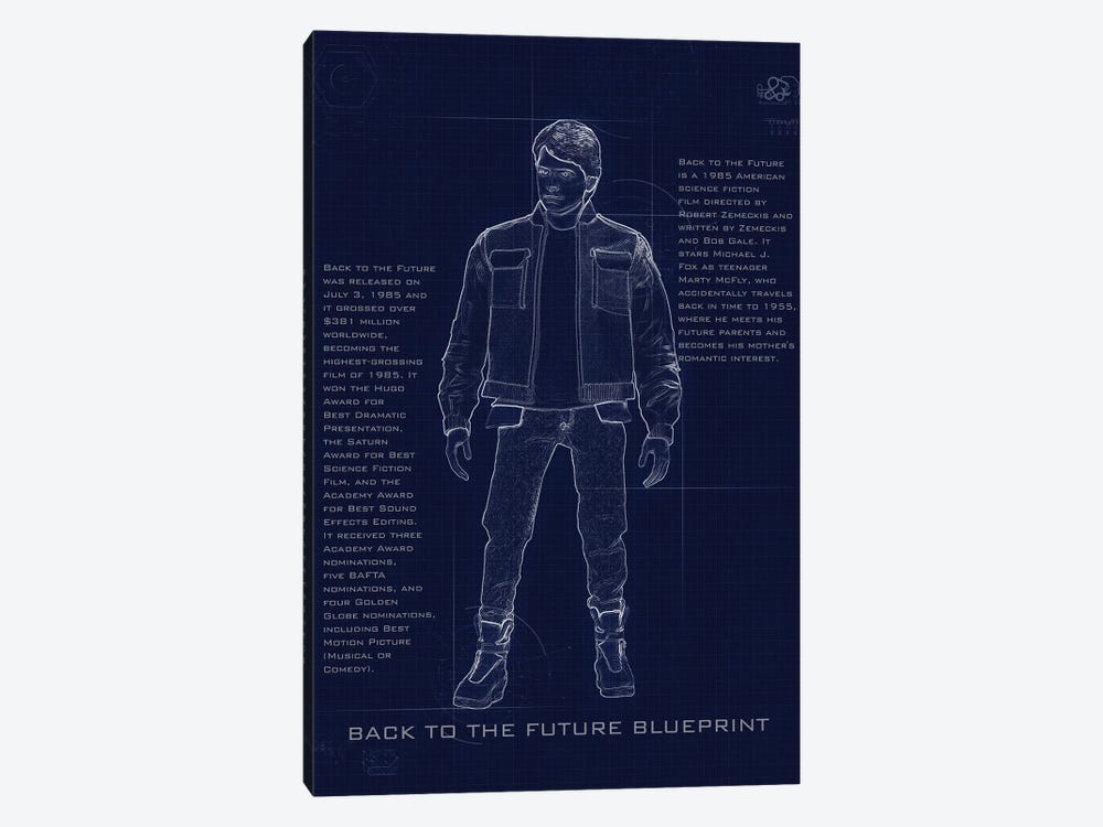 Back To The Future Marty Blueprint by Gab Fernando 1-piece Canvas Print