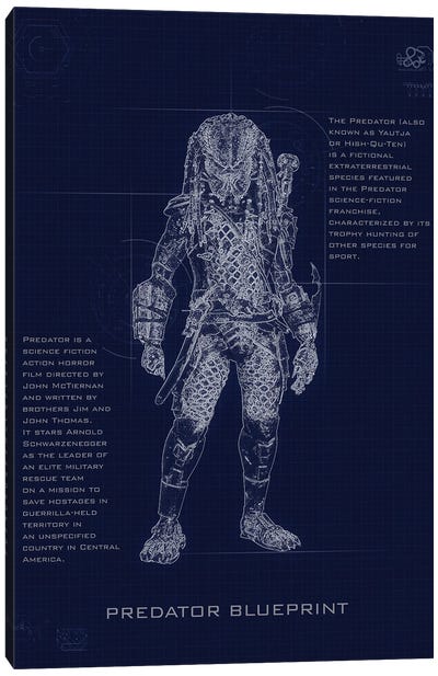 Predator Blueprint Canvas Art Print - Alien