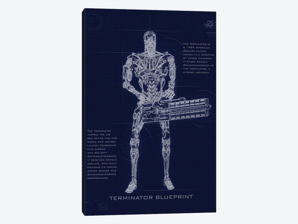 Terminator T2 Blueprint by Gab Fernando 1-piece Canvas Art Print
