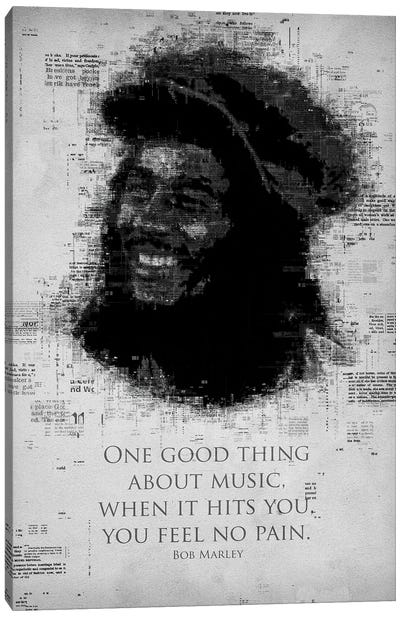 Bob Marley Canvas Art Print - Black & White Graphics & Illustrations
