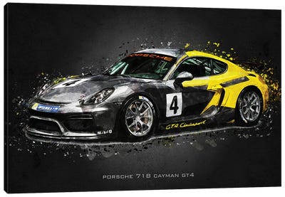 Porsche 718 Cayman GT4 Canvas Art Print - Cars By Brand