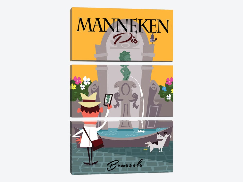 Manneken Pis -Brussels by Gary Godel 3-piece Canvas Print