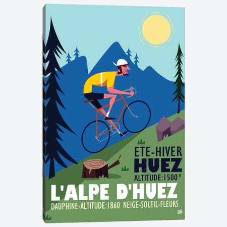 L'Alpe D'Huez Cycling Poster Canvas Print #GGD133} by Gary Godel Canvas Artwork