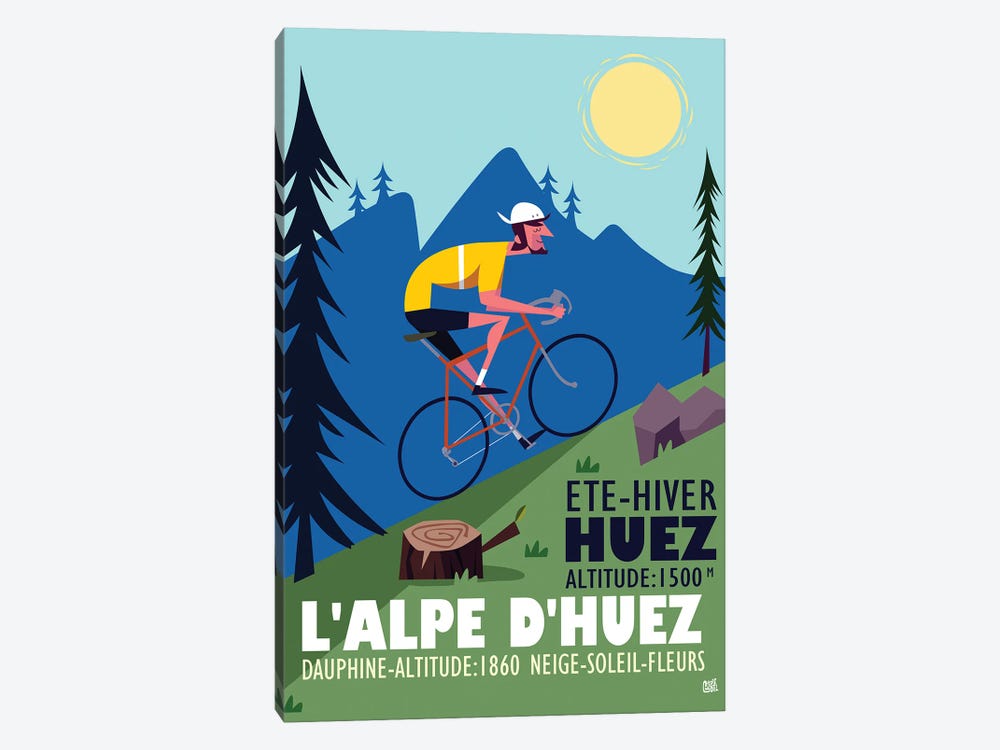 L'Alpe D'Huez Cycling Poster by Gary Godel 1-piece Canvas Artwork