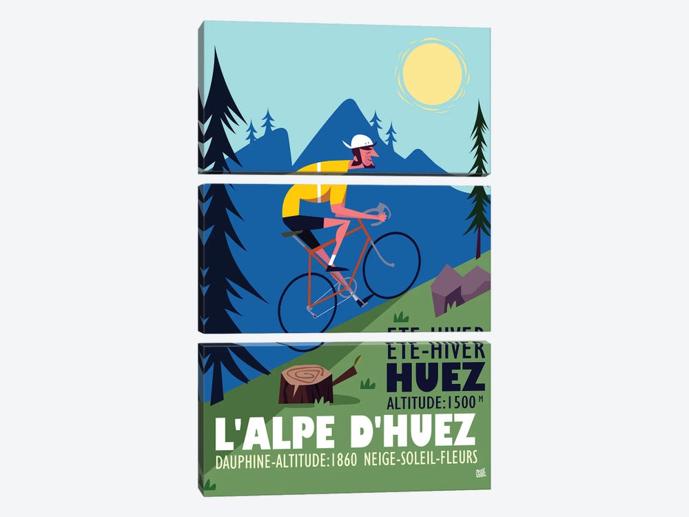 L'Alpe D'Huez Cycling Poster by Gary Godel 3-piece Canvas Artwork