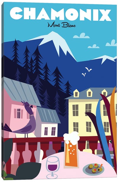 Chamonix Canvas Art Print - Skiing Art