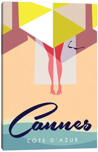 Cannes Beach Umbrella Canvas Art Print - Coffee Shop & Cafe