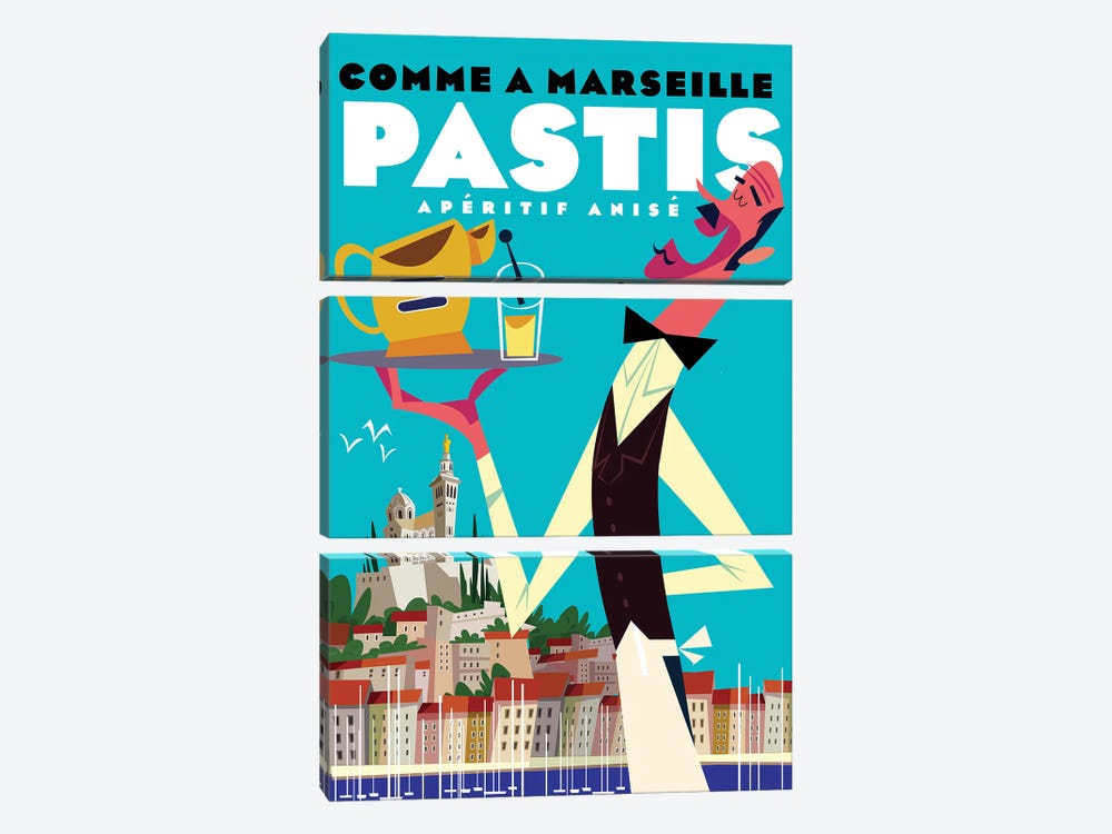Marseille Pastis by Gary Godel 3-piece Canvas Wall Art