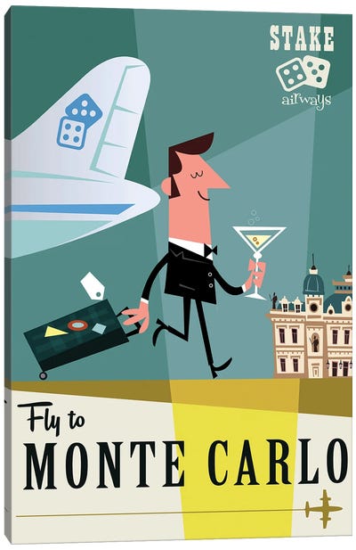 Fly To...Monte Carlo Canvas Art Print - Gambling Art