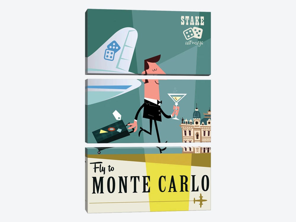 Fly To...Monte Carlo by Gary Godel 3-piece Canvas Art Print