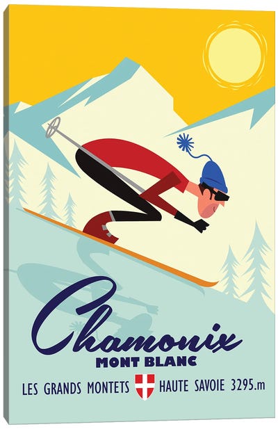 Chamonix Grand Montets Canvas Art Print - Skiing Art
