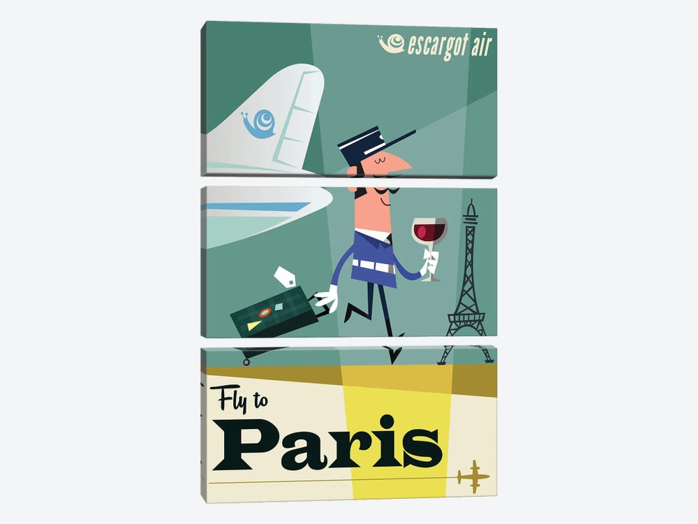 Fly To...Paris by Gary Godel 3-piece Canvas Art Print