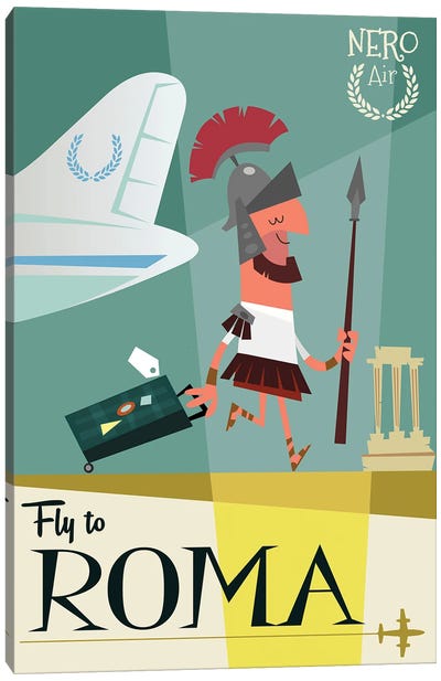 Fly To...Roma Canvas Art Print - Rome Travel Posters