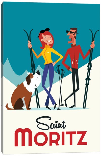 St Moritz Canvas Art Print - Skiing Art