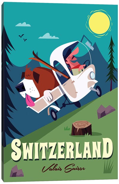 Switzerland Valais Suisse Canvas Art Print - Skiing Art