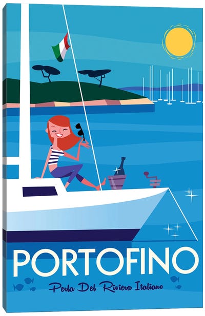 Portofino Sailing Canvas Art Print - Champagne Art